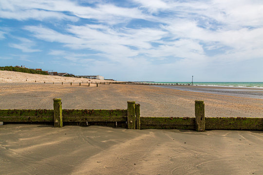 The beach at Bracklesham Bay in West Sussex, on a sunny summers day