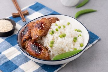 Chinese food fried chicken wings with rice