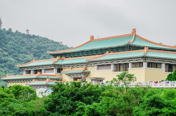 Beautiful architecture building exterior of landmark of taipei gugong .national palace museum for travel in taipei, taiwan - obrazy, fototapety, plakaty