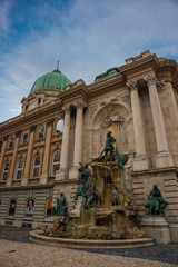 BUDAPEST, HUNGARY: Matthias Fountain is a monumental fountain group in the western forecourt of Buda Castle, Budapest. © Anna ART