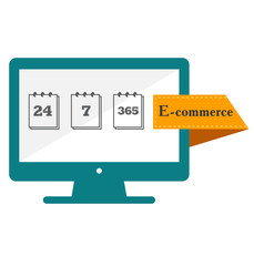 Online Support. 24/7/365 e-commerce service. Concept. Customer Service. Support System. Call center. 24 hours / 7 days in 365 days. Vector illustration.