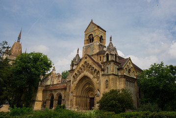 BUDAPEST, HUNGARY: Exterior view of Jak Church inside Vajdahunyad Castle at City Park area. © Anna ART