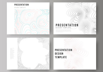 The minimalistic abstract vector illustration of the editable layout of the presentation slides design business templates. Topographic contour map, abstract monochrome background.