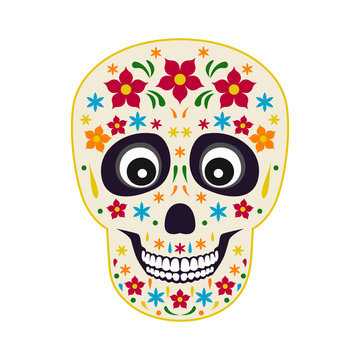 Mexican sugar skull isolated on white background. Vector illustration in cartoon flat style. Day of the death.