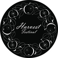 Harvest Festival. Apple pattern in circle. Set of apples. Linear graphic. Healthy food. Vector illustration. Apple with leaf.