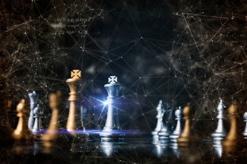 strategy ideas concept business futuristic graphic icon and golden chess board game black color tone