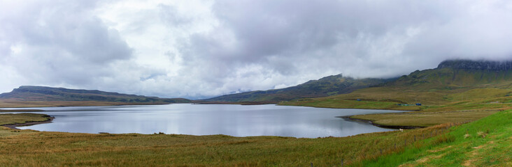 Panoramic image of beautiful scenery of Loch Leathan , Isle of Skye , Scotland