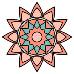 Fototapeta premium Mandala isolated on white background. Ornamental black round doodle flower isolated on white background. Black outline mandala. Geometric circle element. Vector illustration.