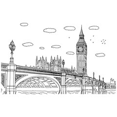 Big Ben in London vector illustration sketch doodle hand drawn with black lines isolated on white background - obrazy, fototapety, plakaty