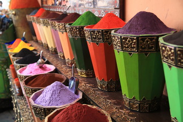 Colored spices piles