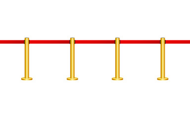 Red carpet with red ropes on golden stanchions. Exclusive event, movie premiere, gala, ceremony, awards concept. Vector stock illustration.