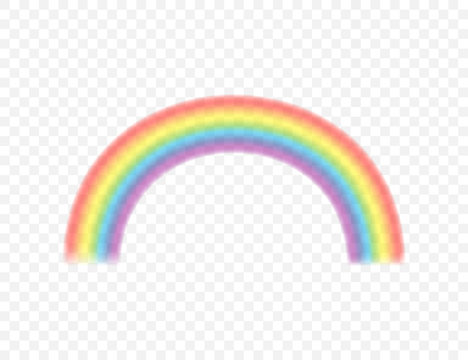 Rainbows in different shape realistic set on transparent. Vector stock illustration.