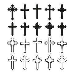 Fototapeta premium A set of silhouettes and lines of Christian crosses. Simple vector illustration