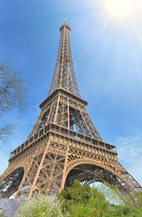 Fototapeta na wymiar eiffel tower in Paris under sunny blue sky