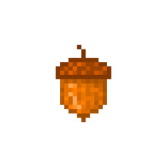 Acorn, pixel art icon isolated on white background. 8 bit oaknut symbol. Old school vintage 2d video game/slot machine graphics.