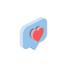 Speech bubble heart. Vector 3d isometric color icon new flat style. Creative illustration, idea for infographics.
