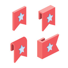 Bookmarks stars set. Vector 3d isometric color icon new flat style. Creative illustration, idea for infographics.