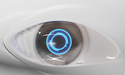 artificial intelligence robot cyborg eye close up 3d-illustration