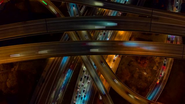 Atlanta Aerial v497 Vertical night view ascending rotating hyperlapse over interchange - January 2019