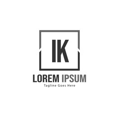 Initial IK logo template with modern frame. Minimalist IK letter logo vector illustration