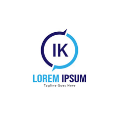 Initial IK logo template with modern frame. Minimalist IK letter logo vector illustration