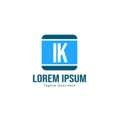 Initial IK logo template with modern frame. Minimalist IK letter logo vector illustration