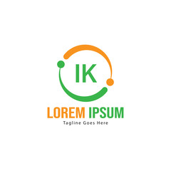 Initial IK logo template with modern frame. Minimalist IK letter logo vector illustration