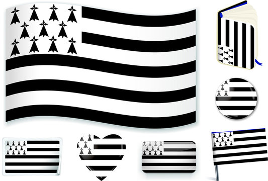 Brittany national flag vector illustration in different shapes.
