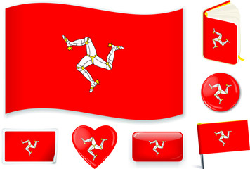 Isle of Man flag vector illustration in different shapes.