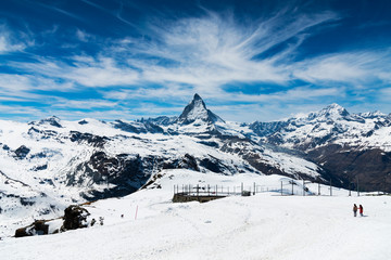 Fototapeta na wymiar The famous Matterhorn snow mountain landscape at Gornergrat station in Zermatt, Switzerland