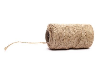 Rope yarn roller isolated on white background, texture