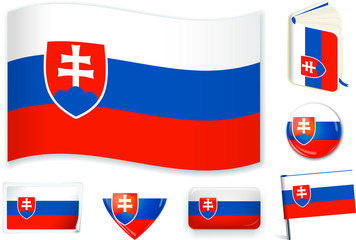 Slovakian national flag vector illustration in different shapes.