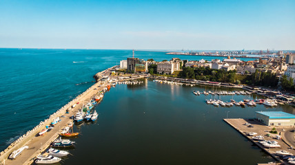 Obraz premium Aerial view of port and old town in Constanta, tourist and industrial town and popular resort in Romania.