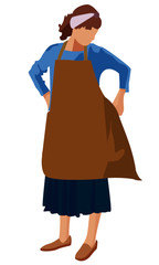 Lady trying on an apron 