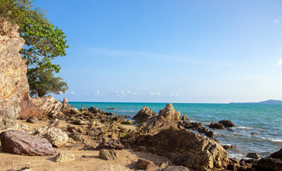 Fototapeta na wymiar nature island seascape rock on beach tropical ocean summer