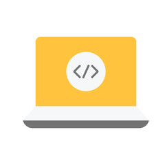 Programming, web development concept. Code on the screen laptop. Programming concept illustration. Web developer concept illustration. Coding vector. Learn to code concept illustration.