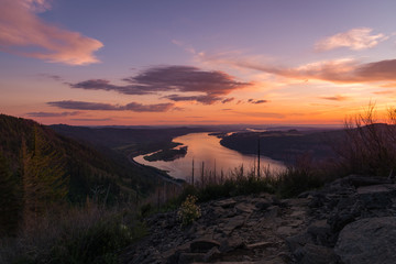 Summer sunset over the Columbia River Gorge from Angels Rest, Oregon