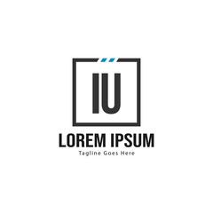 Initial IU logo template with modern frame. Minimalist IU letter logo vector illustration