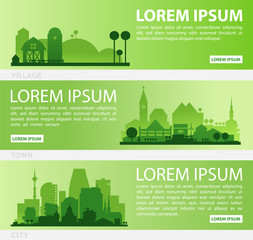 Abstract stylish cityscape infographics. Infographics elements collection with town, city, farm and industrial districts