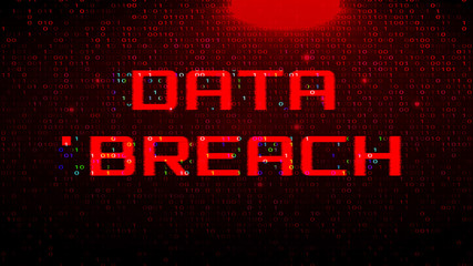 Dark Red BG with Binary Code. Data Breach Glitch Effect