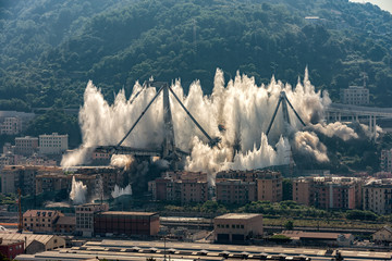 The implosion of what remained of the Morandi bridge in Genoa