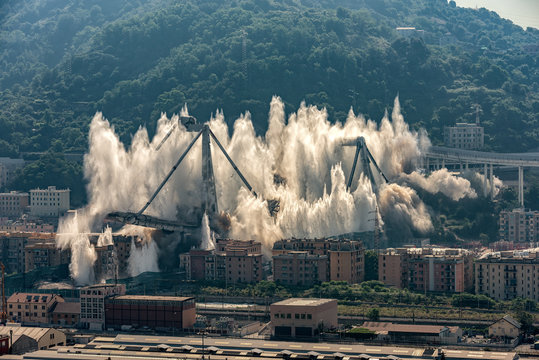 The implosion of what remained of the Morandi bridge in Genoa