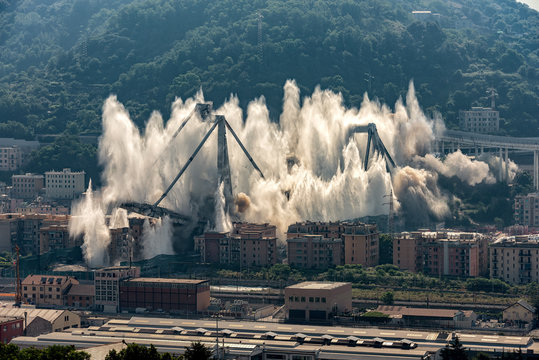 The implosion of what remained of the Morandi bridge in Genoa