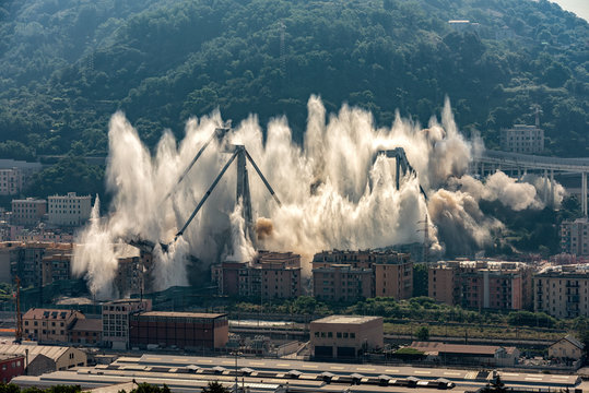 The implosion of what remained of the Morandi bridge in Genoa