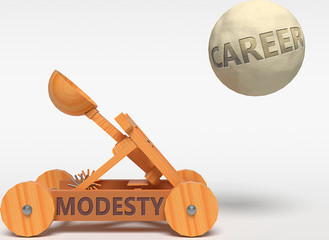 Modesty is a driving force related to great career path, leads to professional success in business and work, supports job achievements, progress and happiness in life., 3d illustration