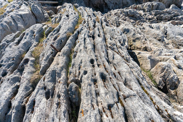 Gneiss and gabbro rock 2580 million years old, lofoten norway