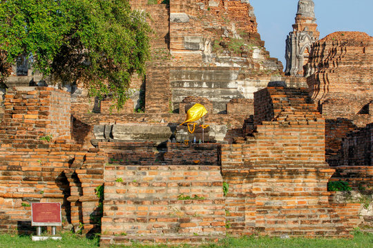 Ancient old temple in ayutthaya historical park area at thailand