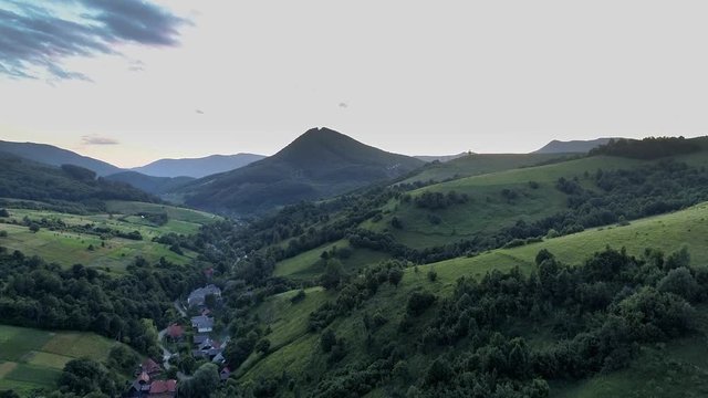 Carpathians in the evening. Shooting from the drone. 4K video.