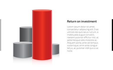 Cylinder Chart of Finance. Return on investment diagram. Red and gray 3d cylindrical chart of investments and profits. Financial data presentation template. Vector illustration