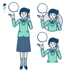 simple type school girl Green Blazer_smartphone call